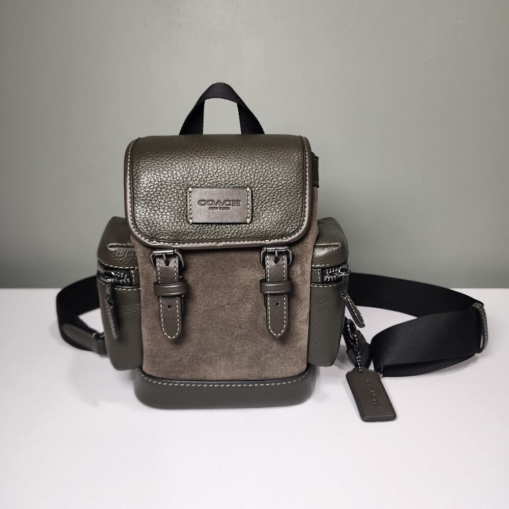 NWT Coach CCE79 Sprint Sling Pack Suede Small Messenger Bag Uniform Green